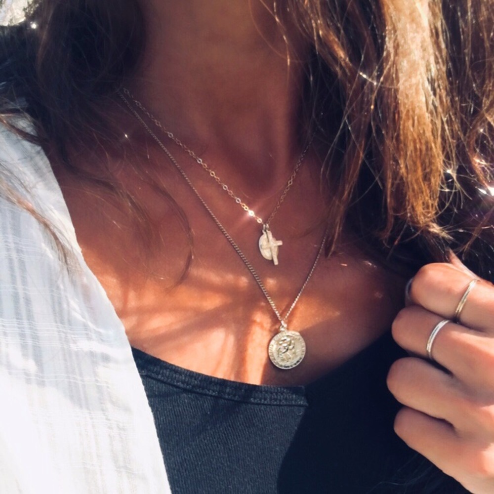 14k GF Miraculous Mary Cross Necklace